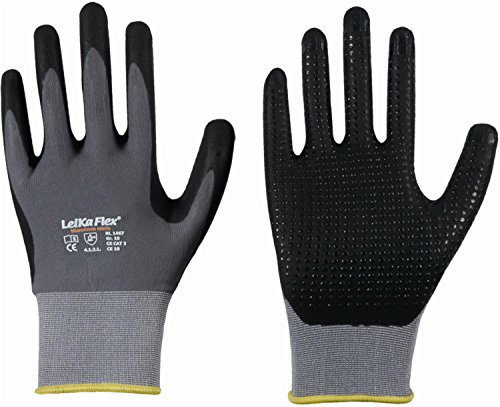 LeiKaFlex 6 x Nylon-Strick-Handschuh EN388 CE Cat 2 benoppt Größe 9