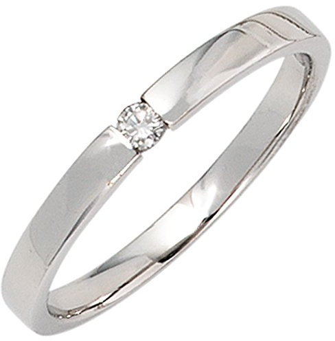 Jobo Damen Ring 585 Gold Weißgold 1 Diamant Brillant 0,05ct. Diamantring Weißgoldring Größe 52