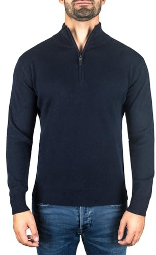 CASH-MERE.CH 100% Kaschmir Herren Stehkragen Pullover | Sweater mit Reißverschluss 2-fädig