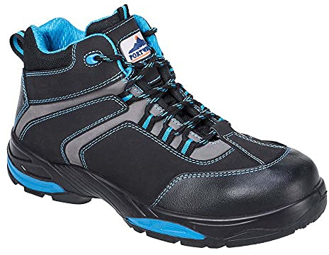 Portwest FC60 Composite Nubuck Leather Ankle Boot Steel Toe Cap Lightweight | Black/Blue, S3S EN ISO 20345, Anti-Static Footwear, Back Pull-Tab, Dual Density, Durable, Water Resistant Upper