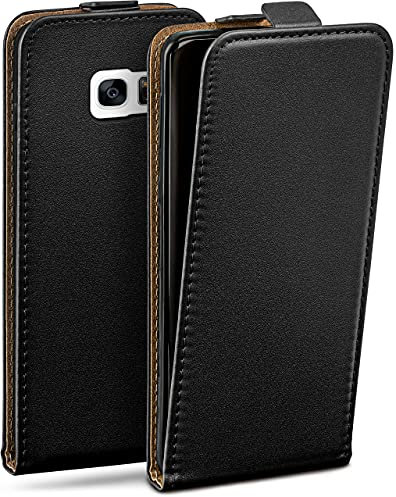 moex Flip Case für Samsung Galaxy S7 Edge Hülle klappbar mit 360 Grad Schutz, Handyhülle mit Displayschutz, PU Leder Handytasche Lederhülle, Flip Case Cover Klapphülle, Schwarz