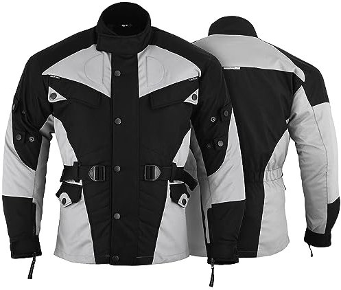 German Wear Motorradjacke herren mit geprüfte protektoren motorrad jacke herausnehmbar futter wasserabweisend viele Taschen sommer leicht wassarfest textil Schwarz/Hellgrau - 5XL