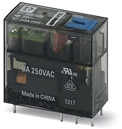 PHOENIX CONTACT REL-MR-24DC/21-21AU/MS Steckbares Miniaturrelais mit Mehrlagenkontakt mit Hartgoldauflage,2 Wechsler, Prüftaste,Mechanische Schaltstellungsanzeige, Status-LED, Freilaufdiode,10 Stück