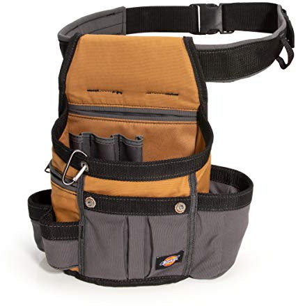 Dickies 8-Pocket Padded Tool Belt/Utility Pouch, Adjustable 3-Inch Belt, Durable Canvas Construction, Tan/Grey