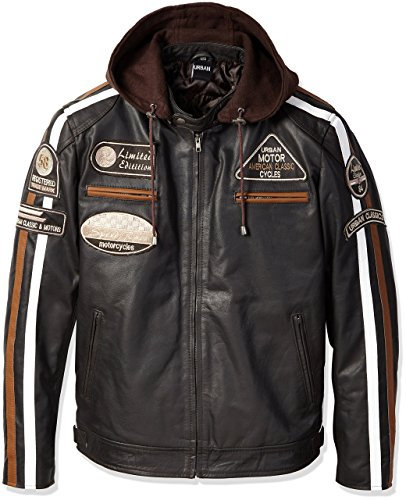 URBAN 5890 Chaqueta Moto Hombre en Cuero 58 Gents | Cazadora de Moto de Piel de Cordero | Armadura Removible para Espalda, Hombros y Codos Aprobada por la CE | Marrón | 3XL