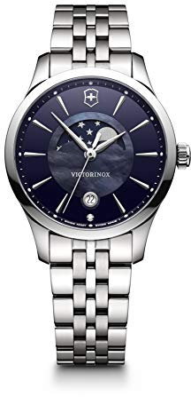 Victorinox Damen-Uhr Alliance Small, Damen-Armbanduhr, analog, Quarz, Wasserdicht bis 100 m, Gehäuse-Ø 35 mm, Armband 17 mm, 92 g, Blau/Silber