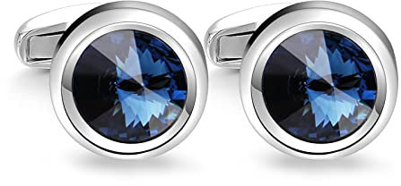 Manschettenknöpfe Herren, Runde Blau Kristall Cufflinks Hochzeit Geburtstag Geschenk
