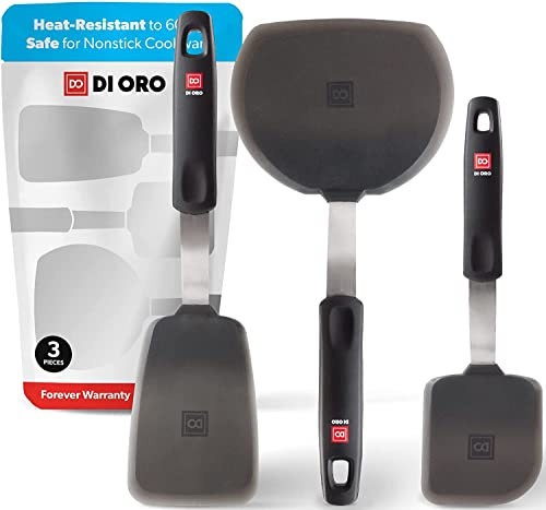 DI ORO® - Série Designer - Spatules de cuisine en silicone et acier inoxydable - Résistantes à la chaleur à 315 °C - Meilleures spatules ajourées - Parfaites pour des oeufs et des crêpes