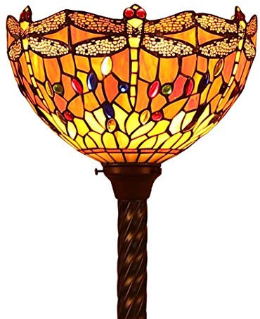 Bieye L30714 Libelle Tiffany Stil Glasmalerei Torchiere Stehlampe mit 12 Zoll breiten Lampenschirm, 67-Zoll groß, Orange