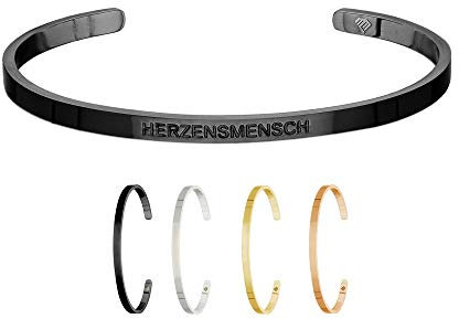 Max Palmer | Armband/Armreif mit Spruch - Gravur HERZENSMENSCH [02.] - schwarz