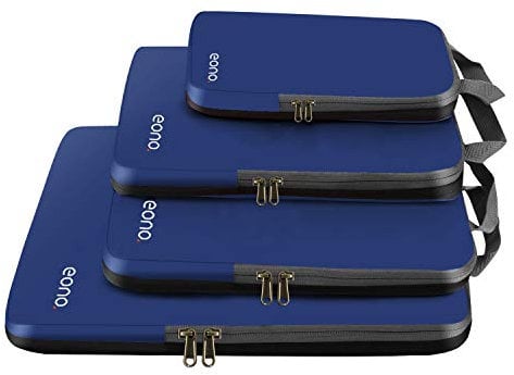 Eono Komprimierbaren Packwürfeln zur Organisation Ihres Reisegepäcks, Compression Packing Cube, Packtaschen Set und Gepäck Organizer für Rucksack und Koffer - Navy, 4-teilig