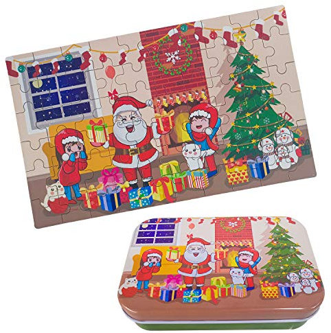 Christmas Eve Box Fillers 60 Pieces Mini Jigsaw Puzzle Iron Boxed Wooden Double-sided Puzzle
