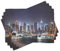 ABAKUHAUS New York Platzmatten, Manhattan-Skyline nachts, Waschbare Stoff Esszimmer Küche Tischdekorations Digitaldruck, Dunkel Indigo