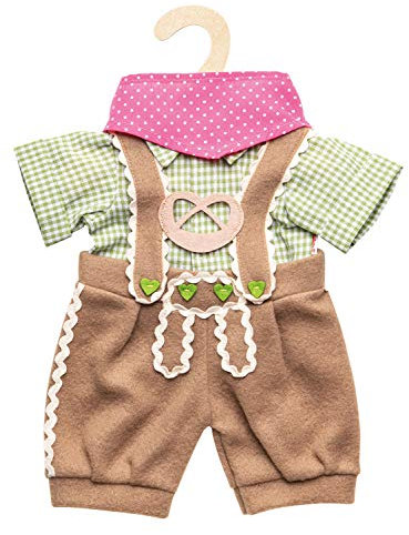 Heless 2114 - Bekleidungs-Set für Puppen, 3 teilig mit Trachtenhose, Hemd und Halstuch, Größe 35 - 45 cm