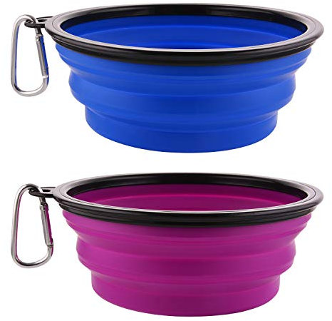 MOACC Gamelle Chien, Lot de 2 Gamelles Pliables pour Chien en Silicone avec Mousqueton, Chien Bol Portable à Eau ou Alimentaire pour Moyen à Grands Chiens, Gamelle Chien Voyage