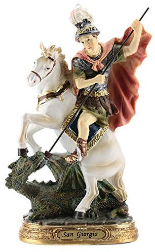 Statue Heiliger Georg den Drachen tötend, 20 cm, aus Kunstharz