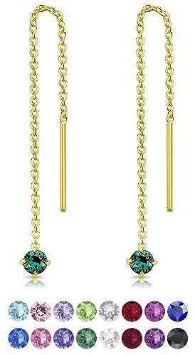 Lovli Orecchino Argento 925 Placcati Oro 24K con Brillantini Verde Smeraldo - Orecchini Pendenti Oro - Orecchini Saliscendi - Orecchini Donna Pendenti Oro - Orecchini Verdi Donna
