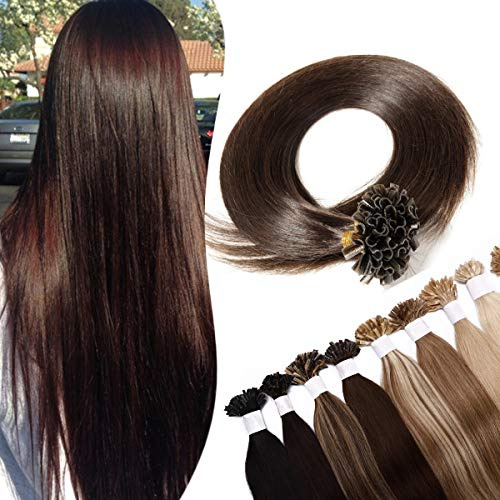 SEGO Extensions Echthaar Bondings Haarverlängerung Keratin U-Tip Human Hair 100 Strähnen Dunkelbraun#2 24(61cm)-50g