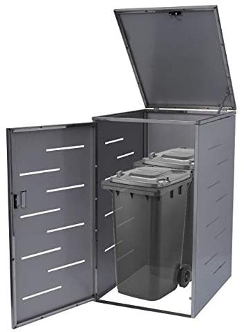 XL 1er-/2er-Mülltonnenverkleidung HWC-E83, Mülltonnenbox, erweiterbar 116x71x98cm - Edelstahl 35kg