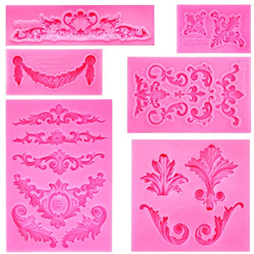 Rainmae Baroque Style Curlicues Scroll Lace Fondant Silicone Mold for Filigree Mold 3D Sculpted Flower Cake Border Decoration, Cupcake Topper, Jewelry, Polymer Clay, Crafting Projects