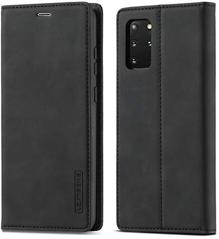 QLTYPRI Hülle für Samsung Galaxy S20 Plus, Vintage Matte Handyhülle mit Kartenfach Geld Slot Ständer PU Ledertasche TPU Bumper Flip Schutzhülle Kompatibel mit Samsung Galaxy S20 Plus - Schwarz