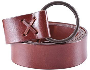 Battle-Merchant Kräftiger Mittelalter Ledergürtel mit Messingring extra lang Braun o. Schwarz Wikinger Langgürtel LARP Gürtel für Damen, Herren o. Kinder vers. Längen (Rot, 190 cm)