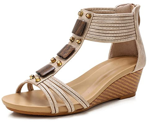 FRALOSHA Sandalen damen keilsandalen sommer offene Zehen lässig mit absatz Strandsandalen plateau sommerschuhe Gold 42