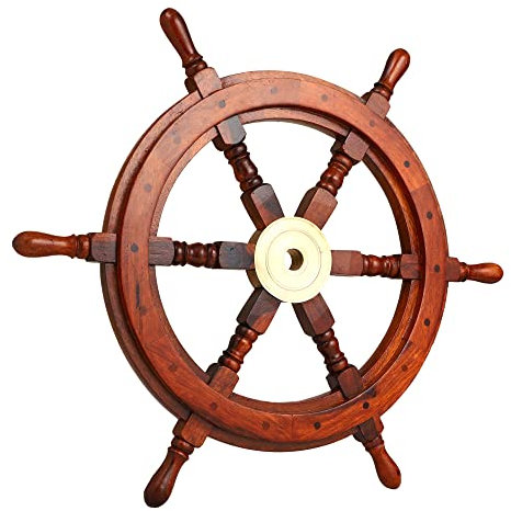 Brainmart Timone per Nave in Legno per Decorazione Domestica Volante Premium Realizzato a Mano da Marinaio per Decorazioni per Ufficio (Marrone,24 Pollici)