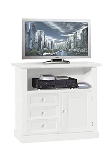 Mar.c.a. Design - Mobile Porta TV Soggiorno in Legno di Pioppo, Misure 84x40x80 CM, Qualità Made in Italy (1 Anta + 3 Cassetti + 1 Vano Centrale, Bianco Opaco)