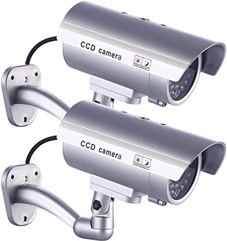 AntDau71 - Due Telecamere FINTE di Sicurezza Telecamera Finta CCTV LED impermeabile, con luce LED rossa lampeggiante ideale come deterrente contro intrusioni e ladri