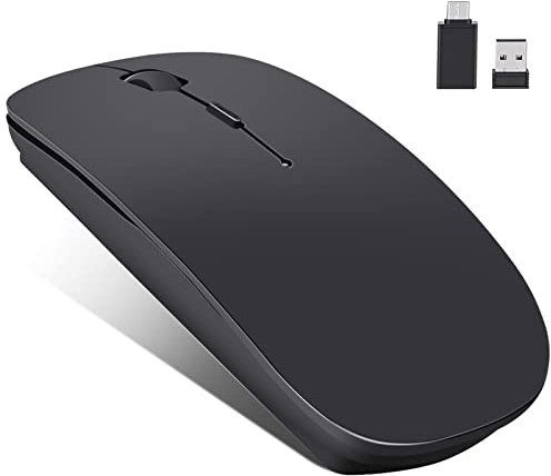 Wireless Bluetooth Mouse for MacBook Pro/Air/Mac/iPad/Laptop/Desktop/Mac/PC/Computer/Phone-Portable Slim Silent Office Mice with USB-C Adapter 2.4 GHz USB Mice (Black)