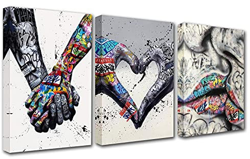 Walarky Norse Art Classic Street Art Banksy Graffiti Gemälde Versprechen Händehalten Wandkunst Adam Hand of God Pop Bilder 3 Stück Leinwand Kunstwerk t HD
