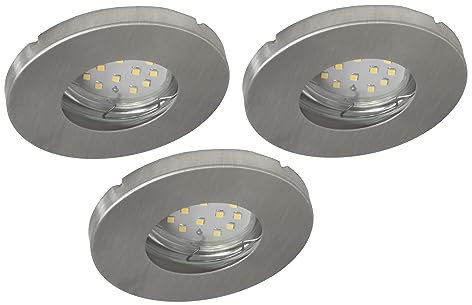 Trango 3er Set 6729IP65-039MOSD IP65 Außen LED Einbaustrahler aus ALU gebürstet inkl. 3x 5W 3-Stufen dimmbar 3000K warmweiß Ultra Flach LED Modul Bad Einbauleuchte, Dusche Deckenlampe