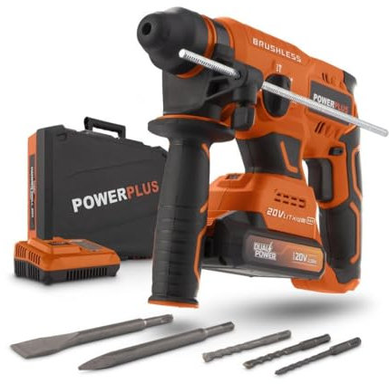 POWER plus Akku-Schlagbohrmaschine POWDP15640-4 in 1: (Schlag-) Bohren Meißeln und Meißeldrehung, 20 V Bohrmaschine, 3 J, Links-Rechts-Schalter für Schrauben, Mit Akku und Ladegerät