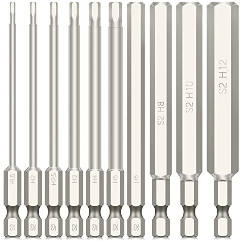 Electric Allen Key Allen Wrench Drill Bit Set, 10pcs Hex Allen Key Bit Set, 1/4” Hex-Shank Metric Inner Hexagon Screwdriver Bit for Assembling Furniture
