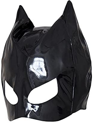 FRLUYNG Maschera da gatto da donna, in pelle PU, nera, per Halloween, carnevale, feste e cosplay M