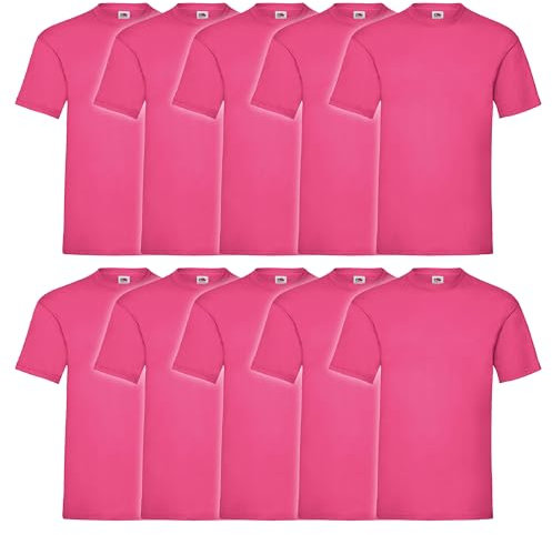 Fruit of the Loom Lot de 10 t-shirts Valueweight pour homme + sac de gym MyShirt inclus, Fuchsia + sac de gym Myshirt, XL