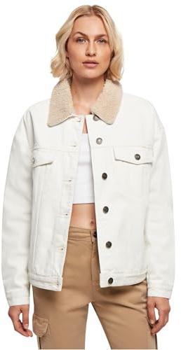 Urban Classics Damen Ladies Oversized Sherpa Denim Jacket Offwhite raw, S