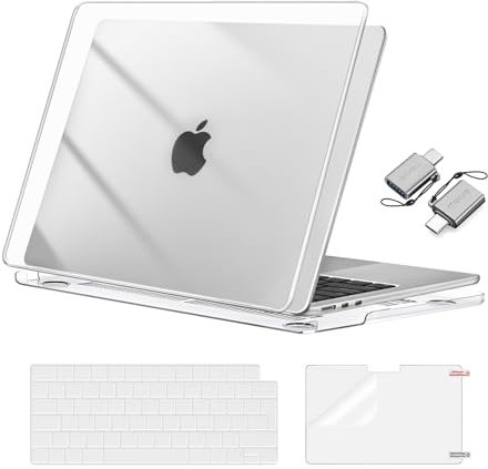 MOSISO Hülle Kompatibel mit MacBook Air 13 Zoll M4 M3 M2 2025 2024 2023 2022 A3240/3113/2681,Hartschale für MacBook Air 13,6 Zoll Hülle&Tastaturcover&Bildschirmfilm&Typ C Adapter,Kristallklar