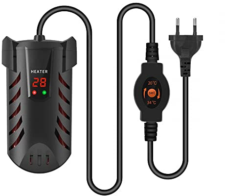 DONGKER Mini Aquarium Heizstab, 25/50/100/200 W Digital Aquariumheizer, 20℃-34℃ Einstellbare Tauchbare Aquariumheizung mit Überhitzungsschutz und Led Digitalanzeige für 1-120 L Fisch Tank