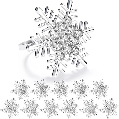 ZeeDix 12 Stück Silver Serviettenringe Weihnachten Schneeflocken | Serviettenringen für die Festtafel, Dekoration für Hochzeit, Weihnachten, Erntedankfest, Urlaub, Party, Dinnerpartys