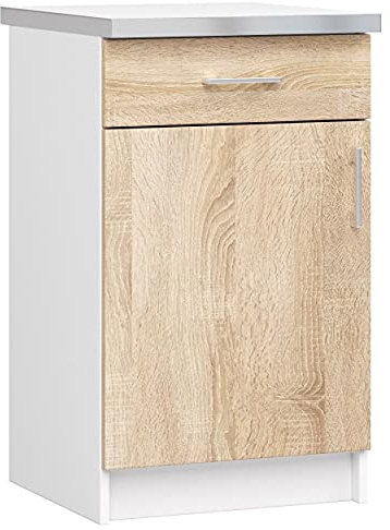 AKORD Mueble de Cocina S50 con encimera Lima Blanco, 50 cm, 1 Puerta, 1 cajón, Roble Sonoma, Mate, 2 estantes, 50x44,5x82 cm