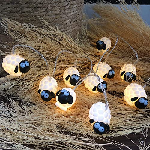 Riaxuebiy Schöne Lichterketten in Form eines Schafes, schwarz, dekorativ, Fee, Lampe, batteriebetrieben, für Party, Weihnachten, Halloween, Hochzeit (1,65 m/10 LED, Schaf, schwarz)