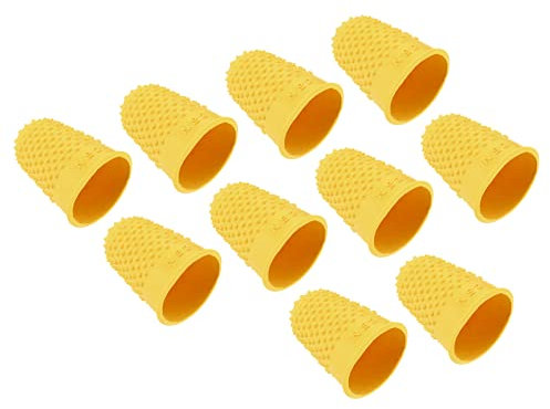 PATIKIL 0.79 10Pack Gummi Fingerspitze Silikon Daumen Fingerkuppen Schutz Abdeckungen Schutzpolster Fingerhut Griffe für Büro Zählen Nähen Gelb Groß Größe