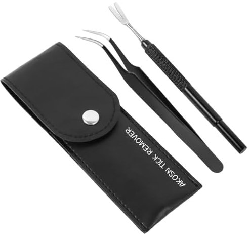 AKOSN Tick & Flea Remover, Tick Removal Tool for Dogs Cats &Humans, Safe Tick Control Puller, Precision Fine Tip Curved Tweezers Set, Stainless Steel, Muti-function