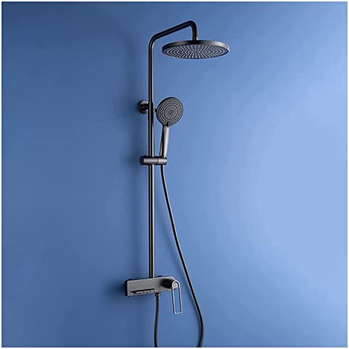 DERBUT Duscharmatur-Set, schwarzes Duschsystem, an der Wand montiertes Regenduschen-Kombinationsset, Einhand-Wanne und Duschverkleidungs-Set, 10 Zoll Regenduschkopf mit Wannenauslauf, Handbrause