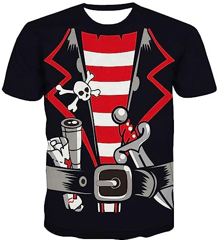 KYKU Schwarzes Piratenkostüm-Zubehör Neuheit Kurzarm T-Shirts für Herren, Piraten T-Shirts, Mittel