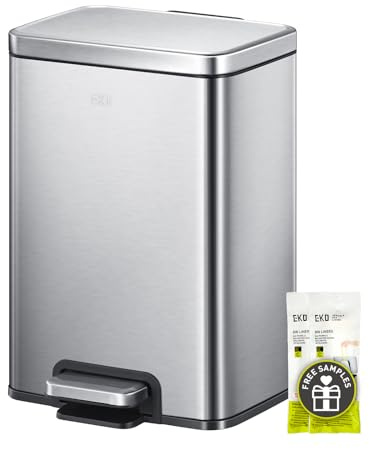 EKO Madison Cubo de Basura Cocina 12L con Pedal y Tapa de Cierre Suave | Acero Mate Inoxidable Antihuella | Papelera Moderna y Robusta | Gran Capacidad para Reciclaje