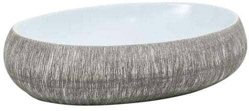 vidaXL Aufsatzwaschbecken, Oval Waschbecken mit Muster, Handgefertigt Waschtisch Waschschale für Badezimmer, Handwaschbecken Spülbecken, Grau Blau 59x40x15 cm Keramik