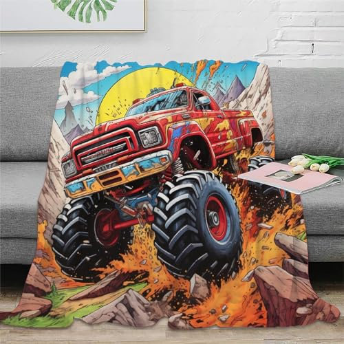 Monster Truck Zeichentrickfilm Bedruckte Weiche Wolldecke, Matratze, Sofa, Reiseautositz, Warme Decke Für Die Inneneinrichtung Kinder Erwachsene 50x60inch(127x152cm)